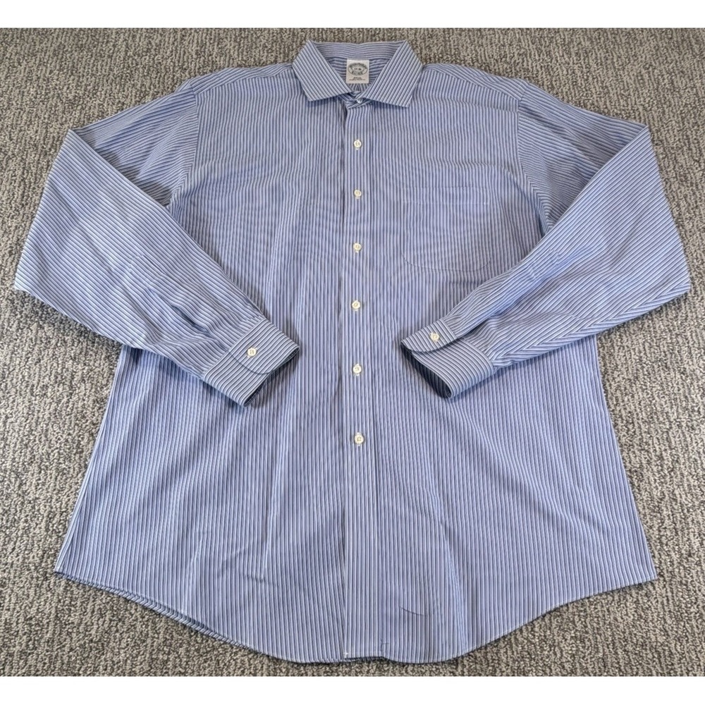 Brooks Brothers LS Button Down Shirt Mens 17- 36 XL‎  346 Blue Striped Slim EUC